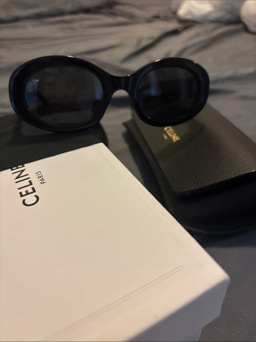 Celine Black Oval Women’s Sunglasses with Dark Lenses